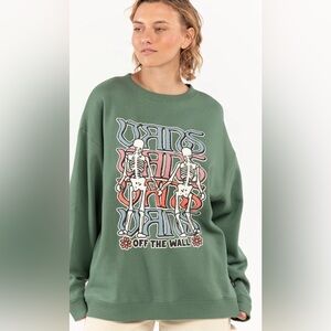 VANS Off the Wall Women’s Crewneck Green Skeleton Sweatshirt XL